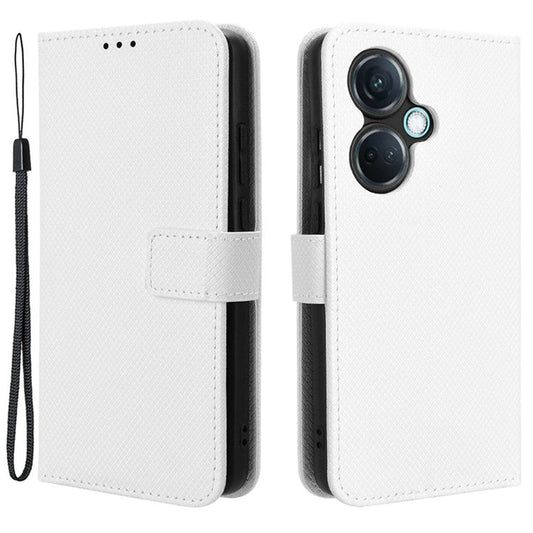 For OnePlus Nord CE3 5G / Oppo K11 5G Wallet Phone Case Stand Diamond Texture Phone Leather Cover - White
