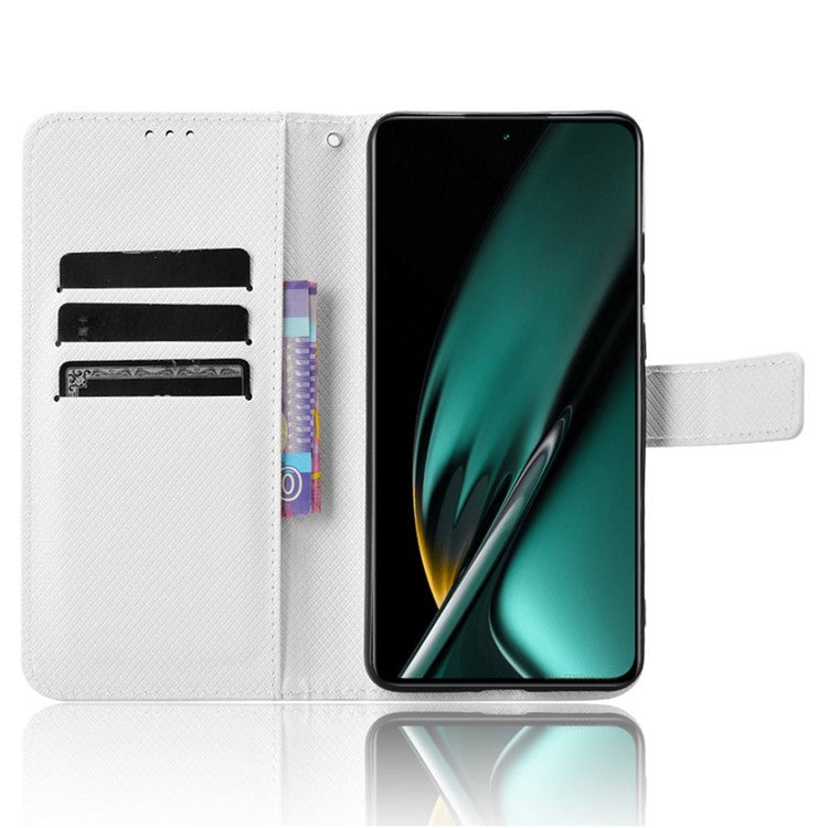 For OnePlus Nord CE3 5G / Oppo K11 5G Wallet Phone Case Stand Diamond Texture Phone Leather Cover - White