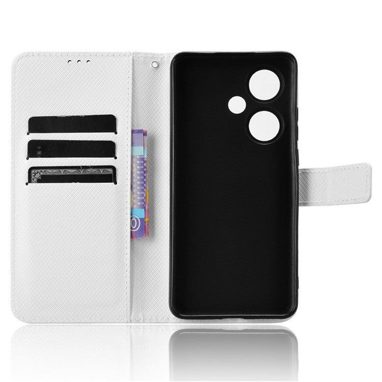 For OnePlus Nord CE3 5G / Oppo K11 5G Wallet Phone Case Stand Diamond Texture Phone Leather Cover - White