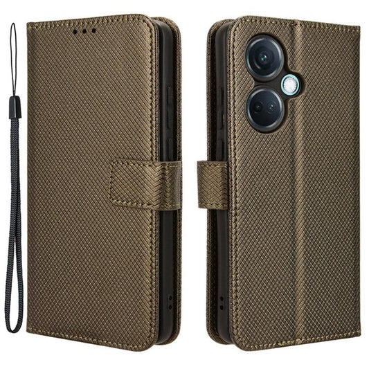 For OnePlus Nord CE3 5G / Oppo K11 5G Wallet Phone Case Stand Diamond Texture Phone Leather Cover - Brown