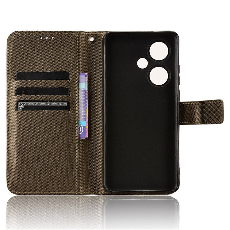 For OnePlus Nord CE3 5G / Oppo K11 5G Wallet Phone Case Stand Diamond Texture Phone Leather Cover - Brown