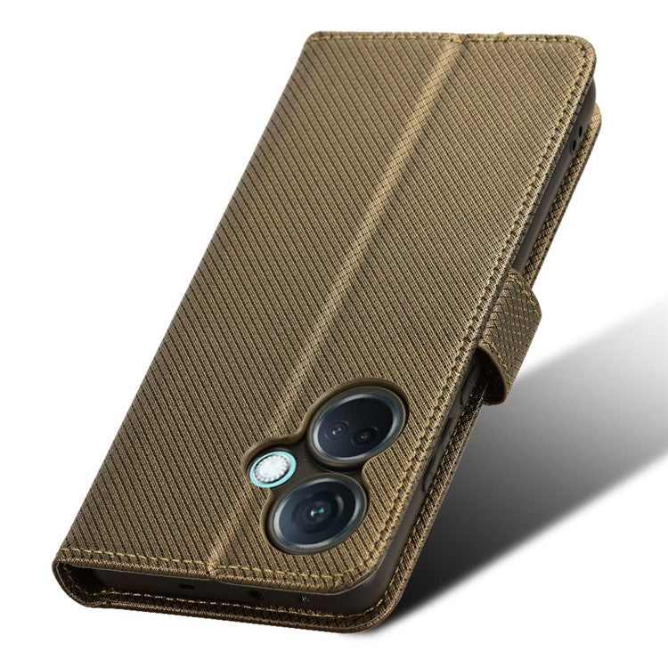 For OnePlus Nord CE3 5G / Oppo K11 5G Wallet Phone Case Stand Diamond Texture Phone Leather Cover - Brown
