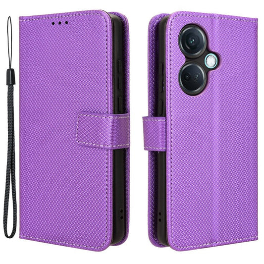 For OnePlus Nord CE3 5G / Oppo K11 5G Wallet Phone Case Stand Diamond Texture Phone Leather Cover - Purple