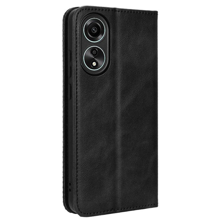 Stand Wallet Phone Case for Oppo A78 4G , Retro PU Leather + TPU Protective Phone Cover - Black