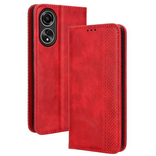 Stand Wallet Phone Case for Oppo A78 4G , Retro PU Leather + TPU Protective Phone Cover - Red