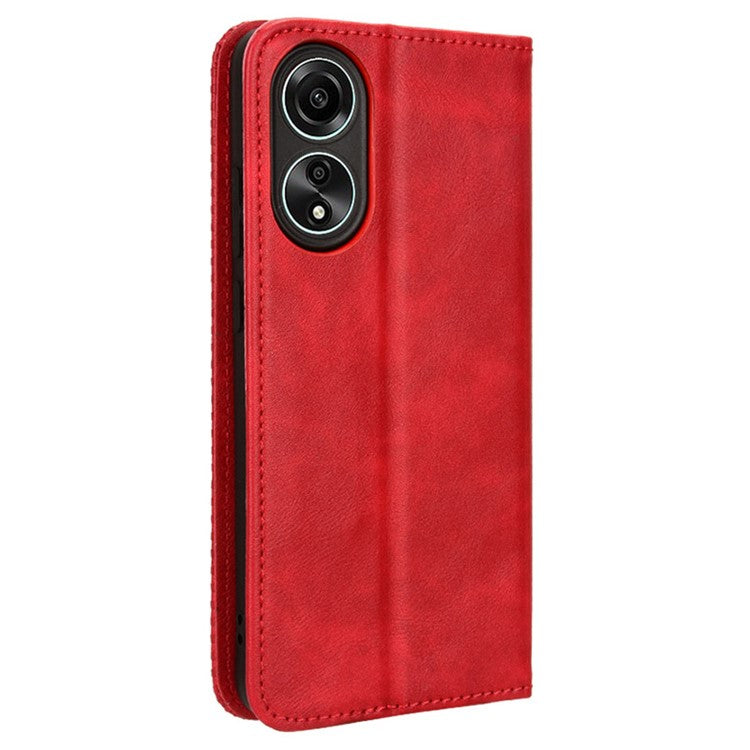 Stand Wallet Phone Case for Oppo A78 4G , Retro PU Leather + TPU Protective Phone Cover - Red