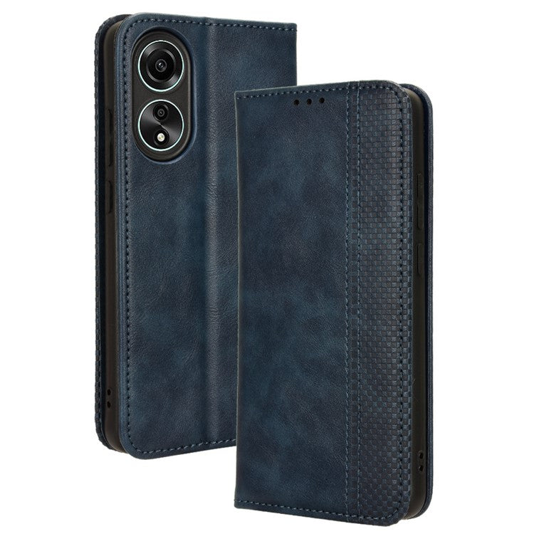 Stand Wallet Phone Case for Oppo A78 4G , Retro PU Leather + TPU Protective Phone Cover - Blue