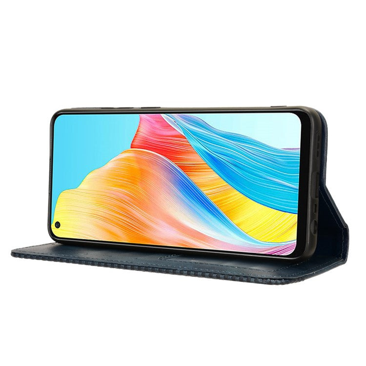 Stand Wallet Phone Case for Oppo A78 4G , Retro PU Leather + TPU Protective Phone Cover - Blue