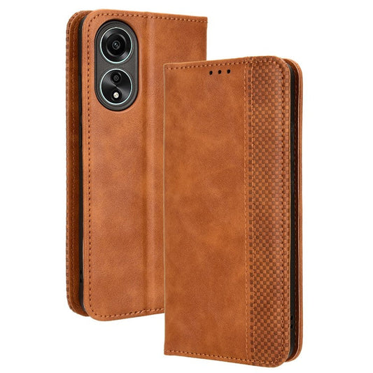 Stand Wallet Phone Case for Oppo A78 4G , Retro PU Leather + TPU Protective Phone Cover - Brown