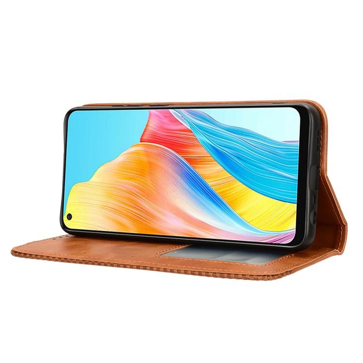 Stand Wallet Phone Case for Oppo A78 4G , Retro PU Leather + TPU Protective Phone Cover - Brown