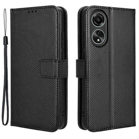 Stand Wallet PU Leather Phone Case for Oppo A78 4G , Diamond Texture Cell Phone Cover - Black