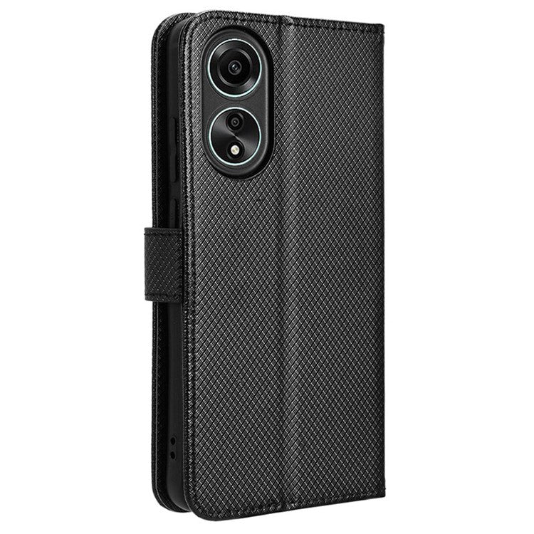 Stand Wallet PU Leather Phone Case for Oppo A78 4G , Diamond Texture Cell Phone Cover - Black