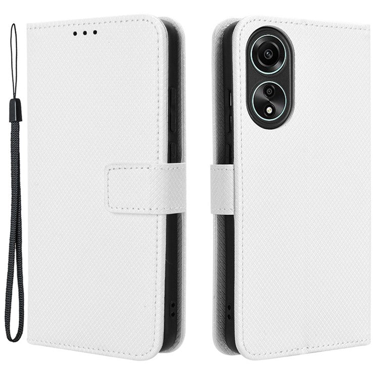 Stand Wallet PU Leather Phone Case for Oppo A78 4G , Diamond Texture Cell Phone Cover - White
