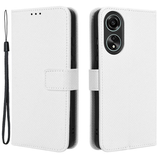 Stand Wallet PU Leather Phone Case for Oppo A78 4G , Diamond Texture Cell Phone Cover - White