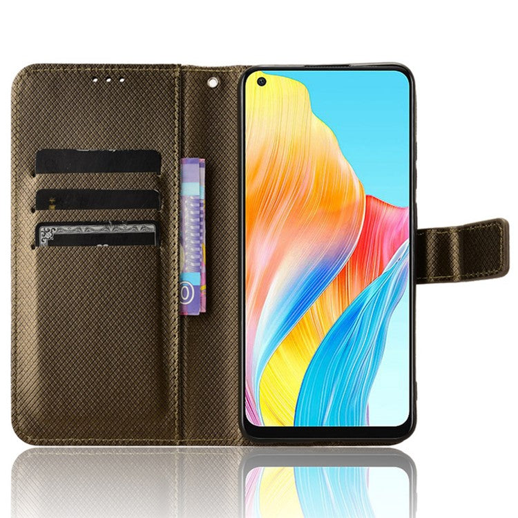 Stand Wallet PU Leather Phone Case for Oppo A78 4G , Diamond Texture Cell Phone Cover - Brown