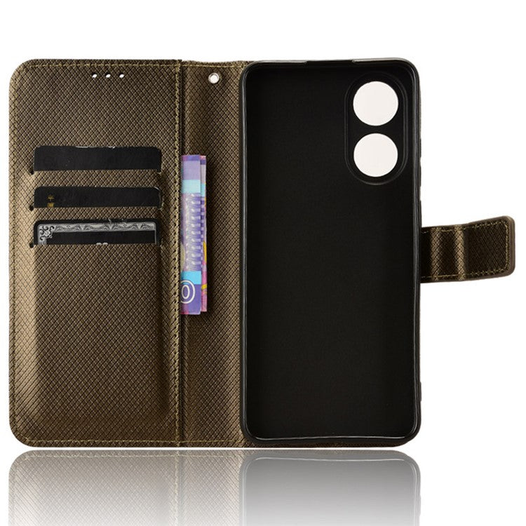 Stand Wallet PU Leather Phone Case for Oppo A78 4G , Diamond Texture Cell Phone Cover - Brown