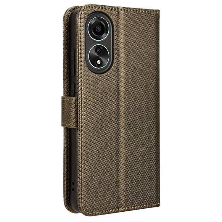 Stand Wallet PU Leather Phone Case for Oppo A78 4G , Diamond Texture Cell Phone Cover - Brown