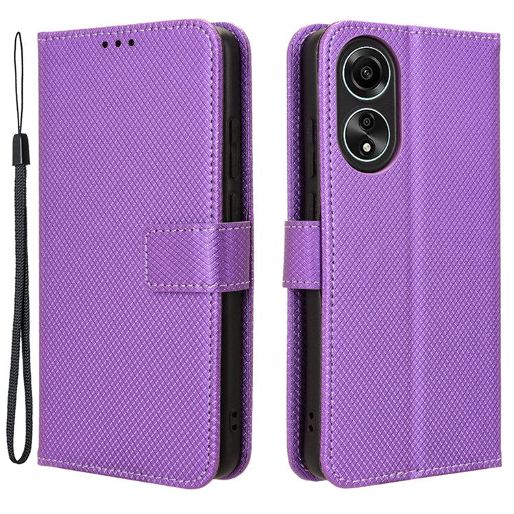 Stand Wallet PU Leather Phone Case for Oppo A78 4G , Diamond Texture Cell Phone Cover - Purple