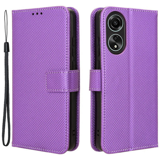Stand Wallet PU Leather Phone Case for Oppo A78 4G , Diamond Texture Cell Phone Cover - Purple