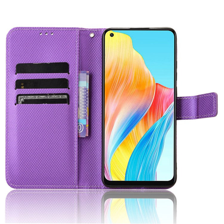 Stand Wallet PU Leather Phone Case for Oppo A78 4G , Diamond Texture Cell Phone Cover - Purple