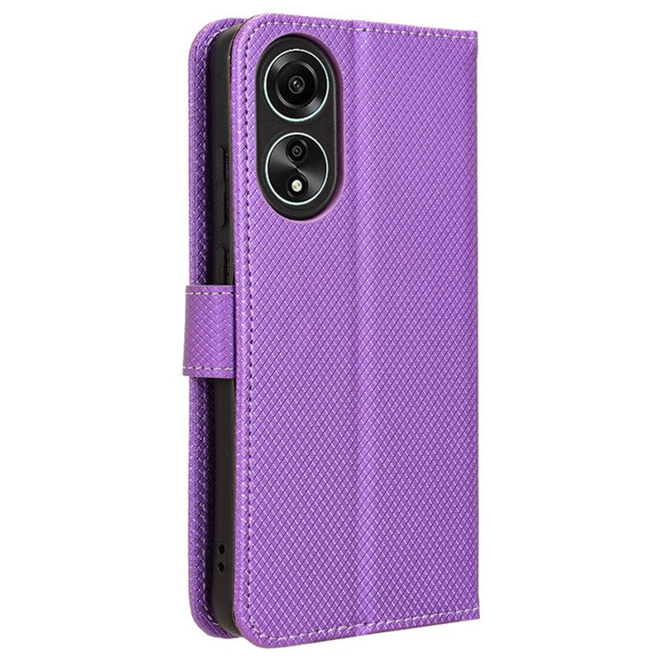 Stand Wallet PU Leather Phone Case for Oppo A78 4G , Diamond Texture Cell Phone Cover - Purple