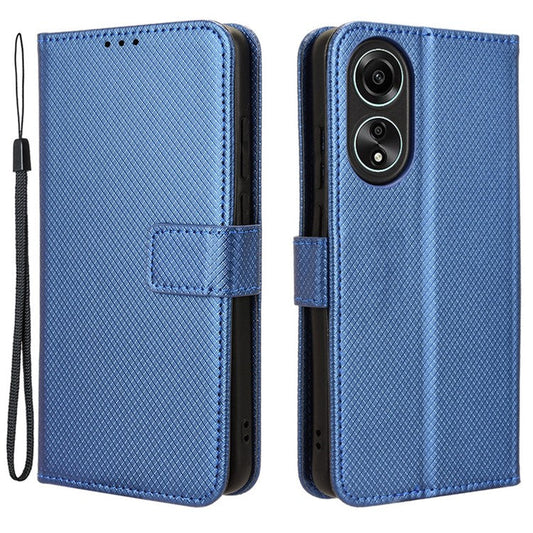 Stand Wallet PU Leather Phone Case for Oppo A78 4G , Diamond Texture Cell Phone Cover - Blue