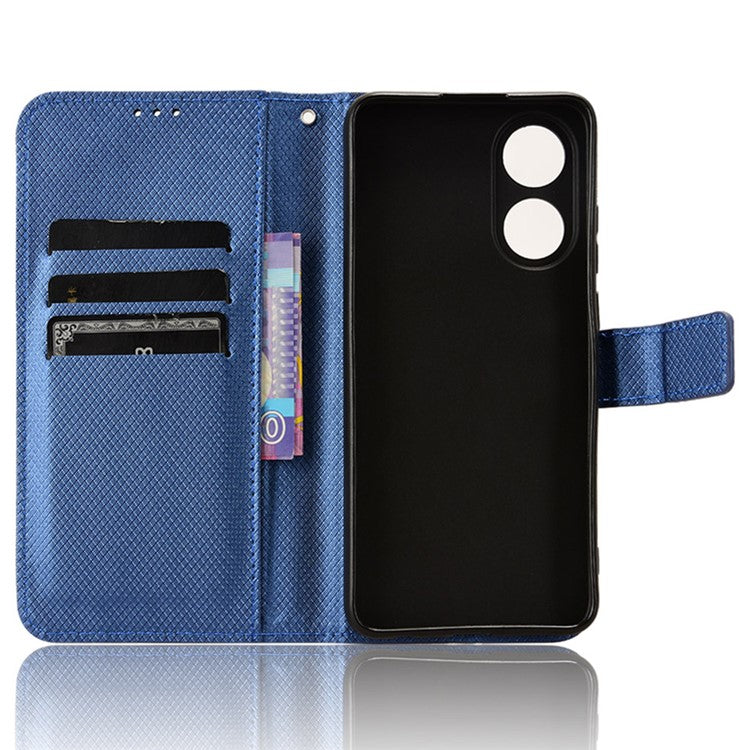 Stand Wallet PU Leather Phone Case for Oppo A78 4G , Diamond Texture Cell Phone Cover - Blue