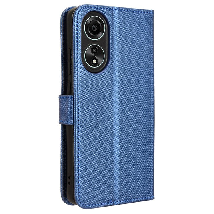 Stand Wallet PU Leather Phone Case for Oppo A78 4G , Diamond Texture Cell Phone Cover - Blue