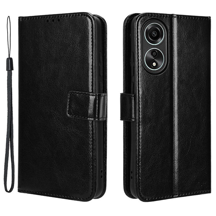 Phone Leather Case for Oppo A78 4G , Crazy Horse Texture Phone Cover with Wallet Stand - Black