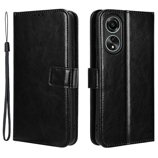 Phone Leather Case for Oppo A78 4G , Crazy Horse Texture Phone Cover with Wallet Stand - Black