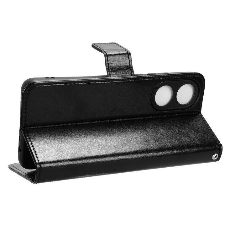 Phone Leather Case for Oppo A78 4G , Crazy Horse Texture Phone Cover with Wallet Stand - Black