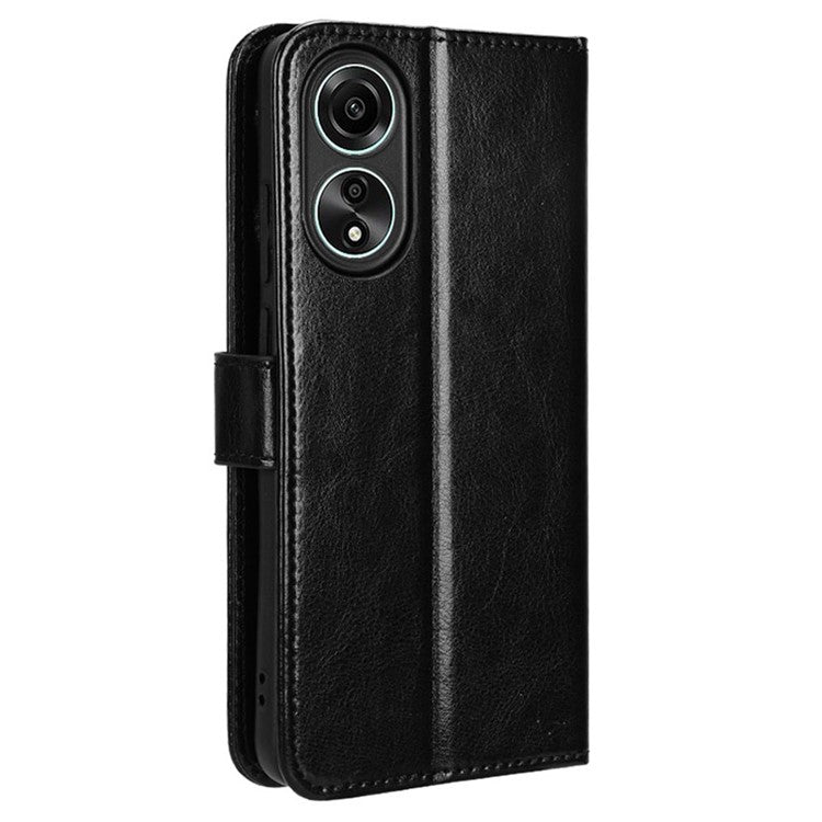 Phone Leather Case for Oppo A78 4G , Crazy Horse Texture Phone Cover with Wallet Stand - Black