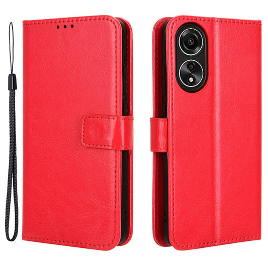 Phone Leather Case for Oppo A78 4G , Crazy Horse Texture Phone Cover with Wallet Stand - Red