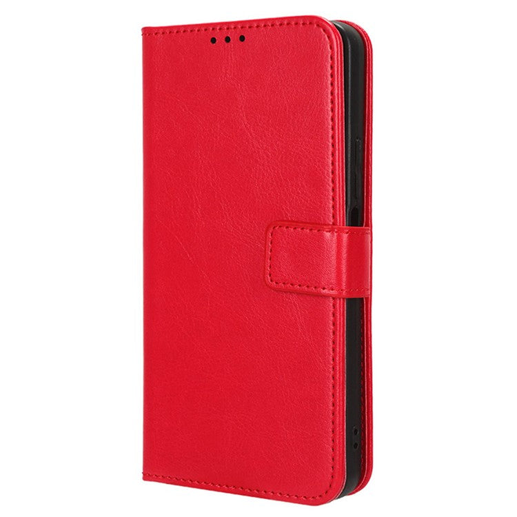 Phone Leather Case for Oppo A78 4G , Crazy Horse Texture Phone Cover with Wallet Stand - Red