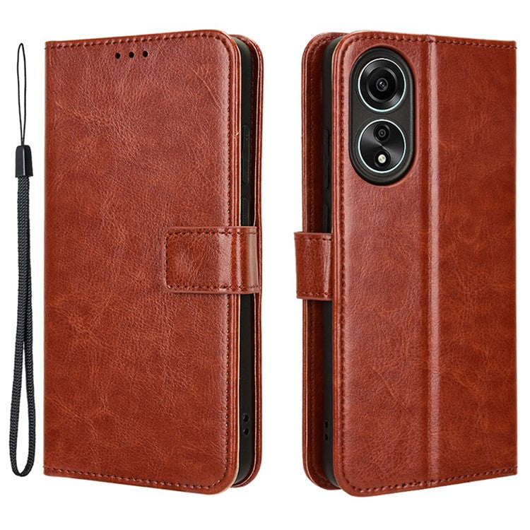 Phone Leather Case for Oppo A78 4G , Crazy Horse Texture Phone Cover with Wallet Stand - Brown