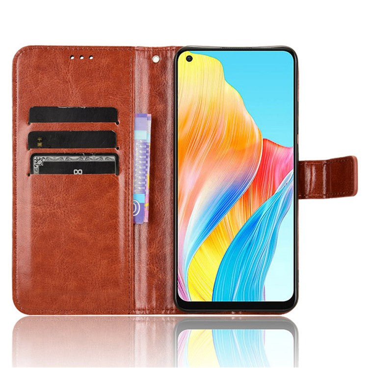 Phone Leather Case for Oppo A78 4G , Crazy Horse Texture Phone Cover with Wallet Stand - Brown