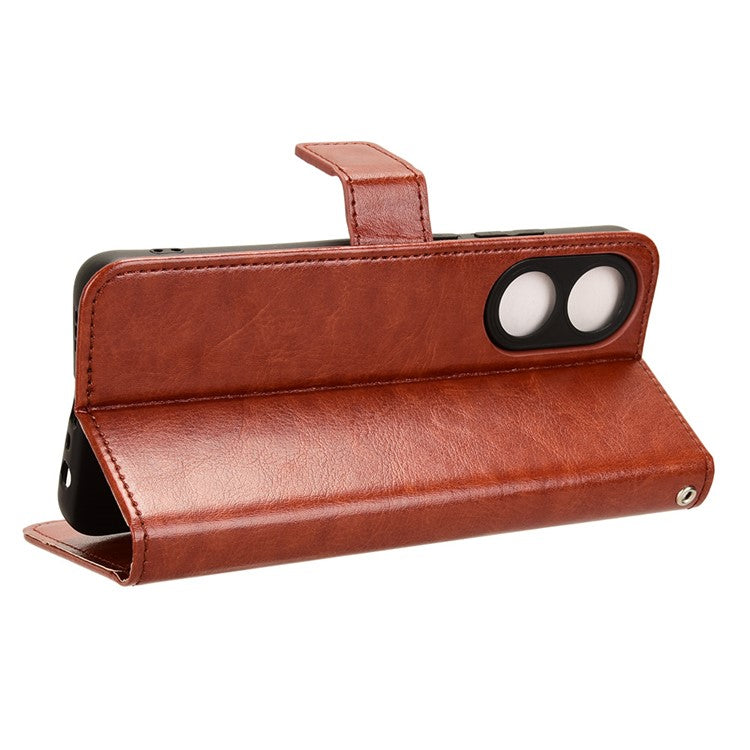 Phone Leather Case for Oppo A78 4G , Crazy Horse Texture Phone Cover with Wallet Stand - Brown