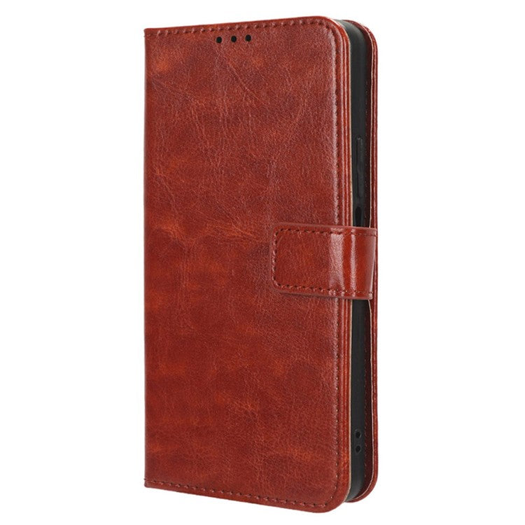 Phone Leather Case for Oppo A78 4G , Crazy Horse Texture Phone Cover with Wallet Stand - Brown