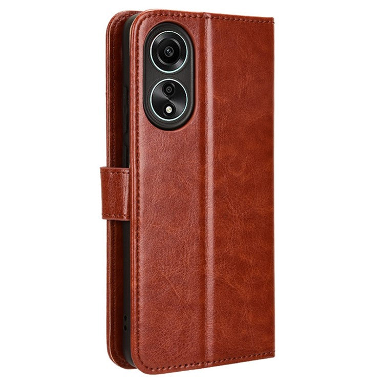 Phone Leather Case for Oppo A78 4G , Crazy Horse Texture Phone Cover with Wallet Stand - Brown