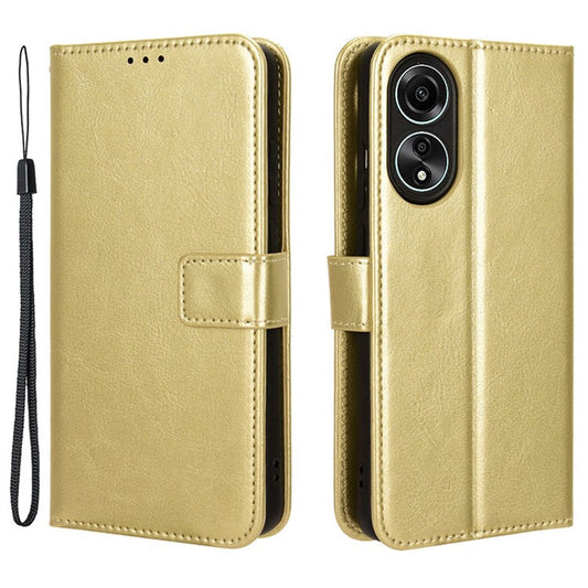 Phone Leather Case for Oppo A78 4G , Crazy Horse Texture Phone Cover with Wallet Stand - Gold