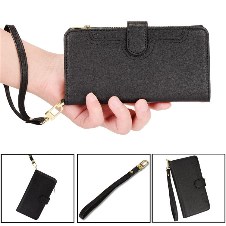 Zipper Pocket Phone Cover for Samsung Galaxy Z Fold5 5G , Wallet PU Leather Viewing Stand Case - Black