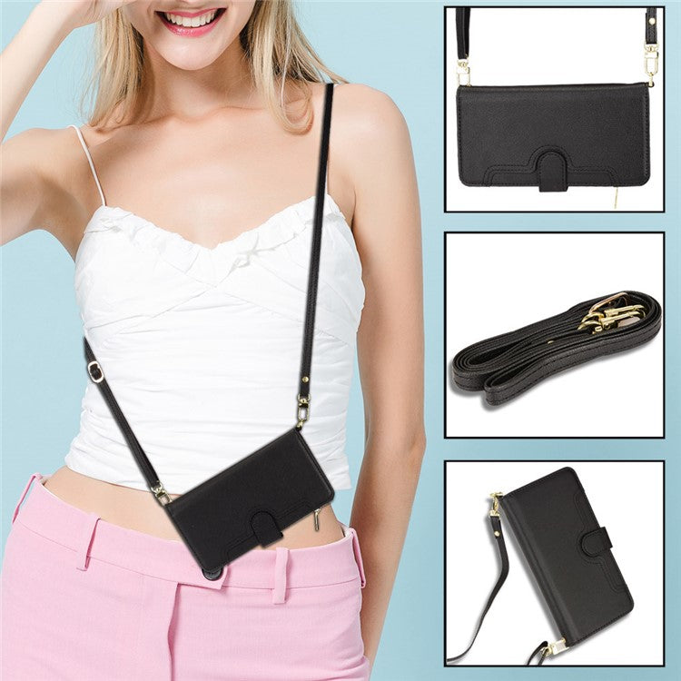 Zipper Pocket Phone Cover for Samsung Galaxy Z Fold5 5G , Wallet PU Leather Viewing Stand Case - Black