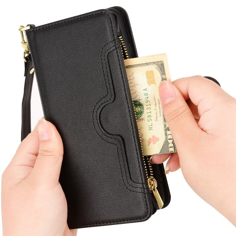 Zipper Pocket Phone Cover for Samsung Galaxy Z Fold5 5G , Wallet PU Leather Viewing Stand Case - Black