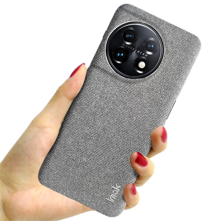 IMAK Ruiyi Series Cloth Texture Phone Case for OnePlus 11 5G , PU Leather + PC Ultra Thin Protective Cover - Light Grey