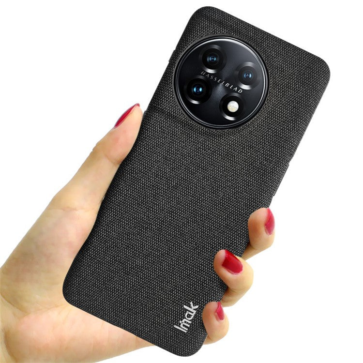 IMAK Ruiyi Series Cloth Texture Phone Case for OnePlus 11 5G , PU Leather + PC Ultra Thin Protective Cover - Black