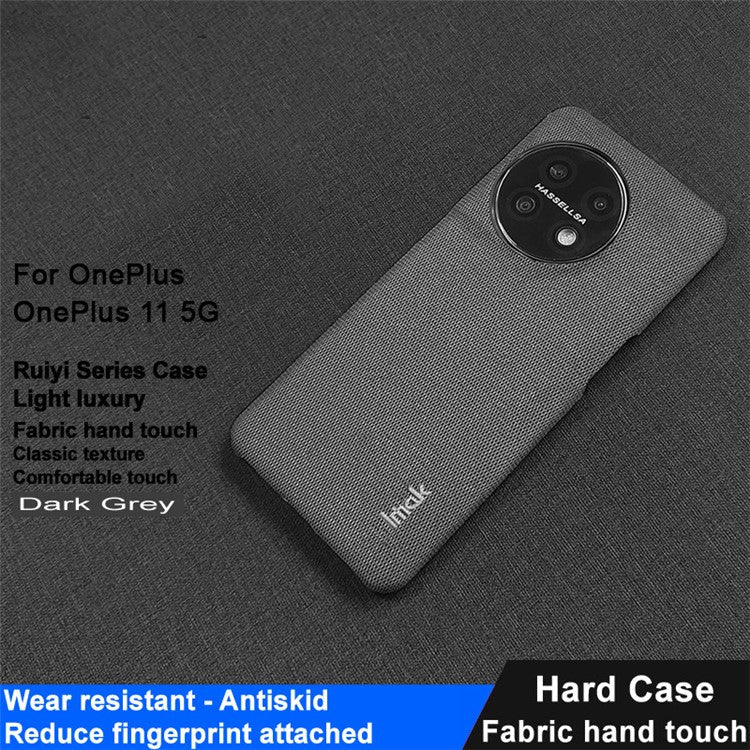 IMAK Ruiyi Series Cloth Texture Phone Case for OnePlus 11 5G , PU Leather + PC Ultra Thin Protective Cover - Dark Grey