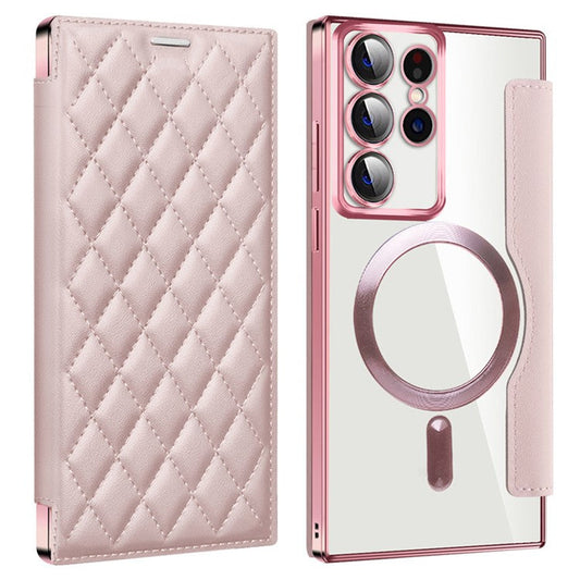 For Samsung Galaxy S23 Ultra PU Leather Card Holder Anti-drop Cover RFID Blocking Phone Case Compatible with MagSafe - Pink