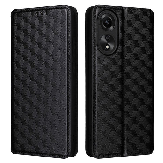 Leather Wallet Case for Oppo A78 4G , Rhombus Imprinted Stand Protective Phone Guard Cover - Black