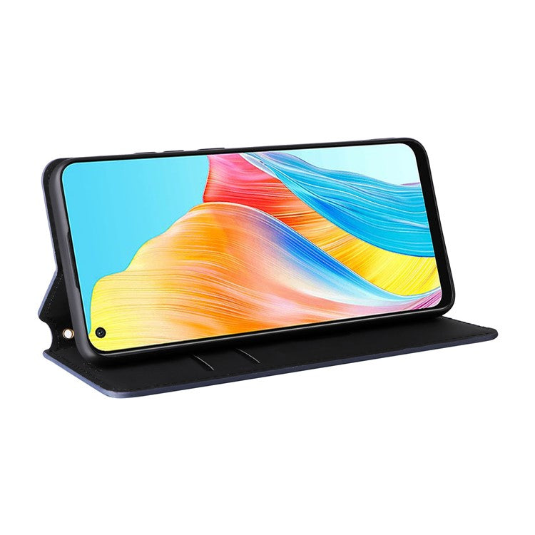 Leather Wallet Case for Oppo A78 4G , Rhombus Imprinted Stand Protective Phone Guard Cover - Blue