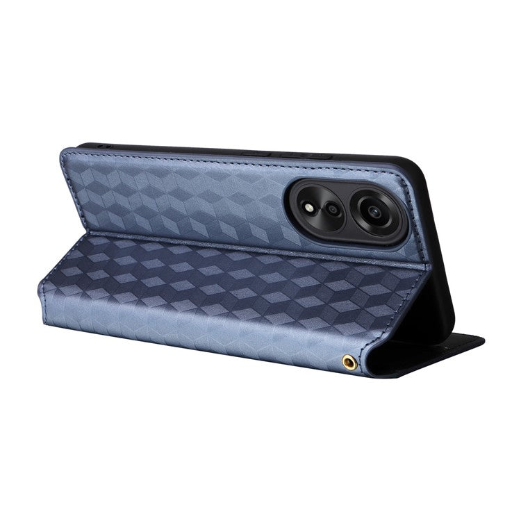 Leather Wallet Case for Oppo A78 4G , Rhombus Imprinted Stand Protective Phone Guard Cover - Blue